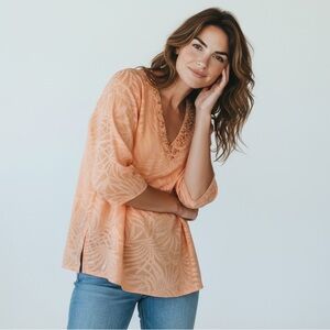 HEART OF PALMS - SUMMERTIME TUNIC - COLOR IS ORANGE / CORAL - SIZE 8 - B8